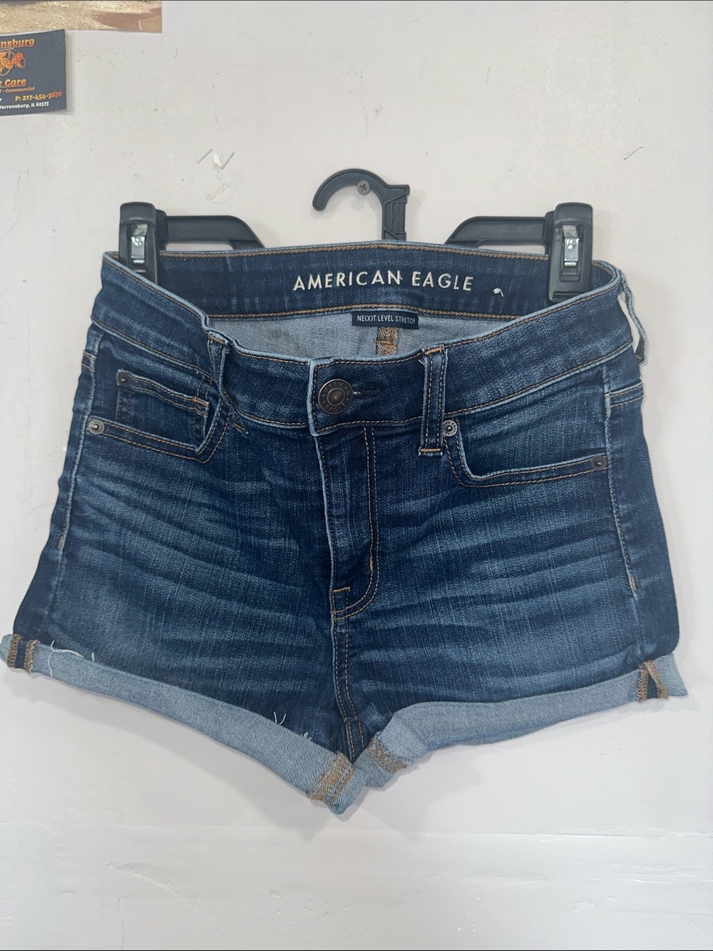 American Eagle Outfitters Dark Blue Denim Cuffed Women's Shorts